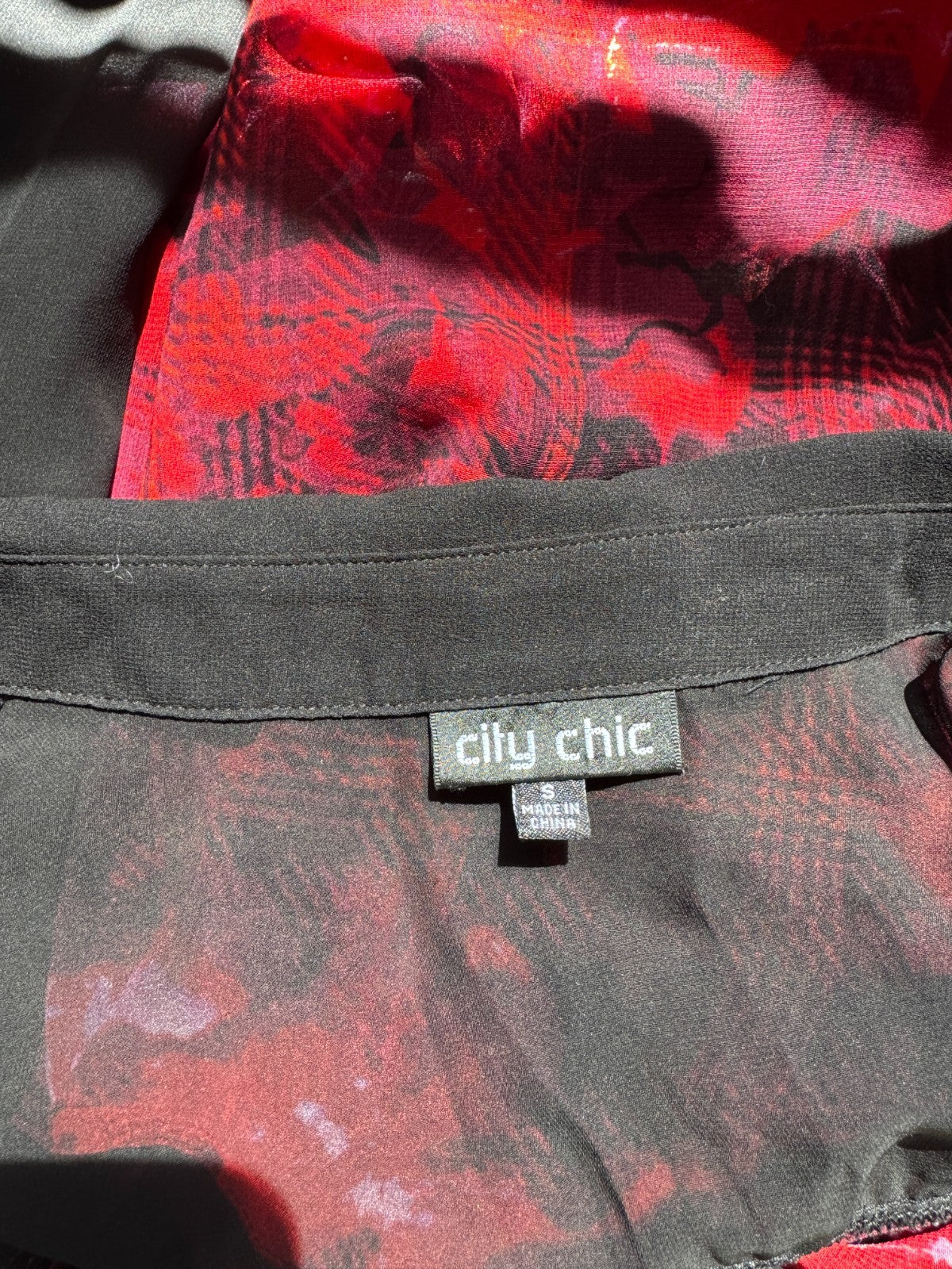 City Chic Red Black Sheer Button Shirt Longline 🖤 Plus Size 16 (S) 🖤
