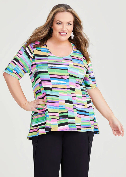 Taking Shape Colour Stripe Bamboo Top Plus Size 12 New With Tags RRP $120