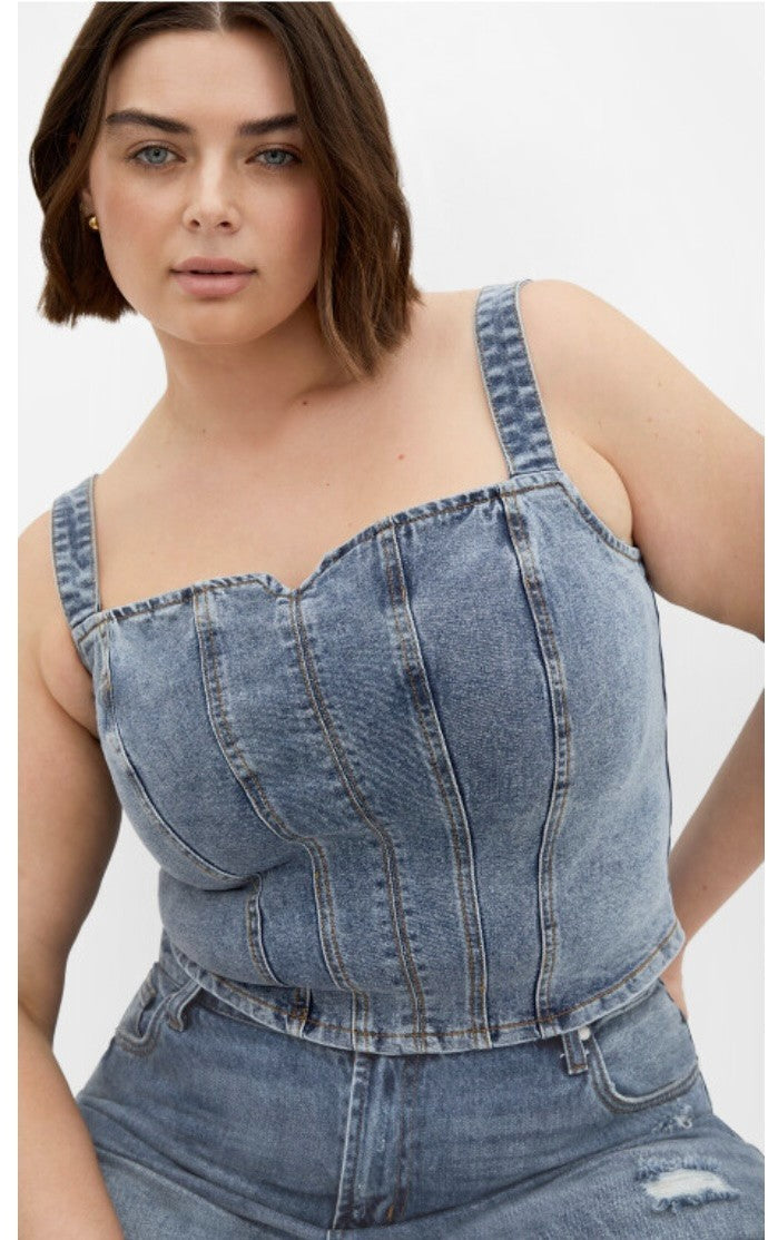 City Chic Denim Dreams Corset - mid denim -Plus size 20 New RRP $100 Must Have