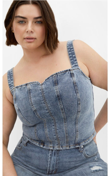 City Chic Denim Dreams Corset - mid denim -Plus size 20 New RRP $100 Must Have