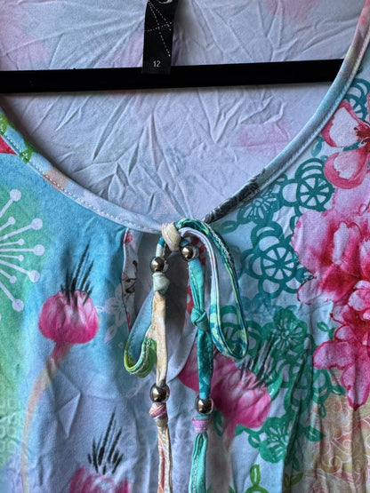 Taking Shape Dazzle Boho Lace Tunic Plus Size 12 Floral Mesh Trim Tassel Top