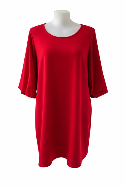 City Chic Plus Size Red Dress – Size L (Approx AU 20) – Puff Sleeve – Stretch