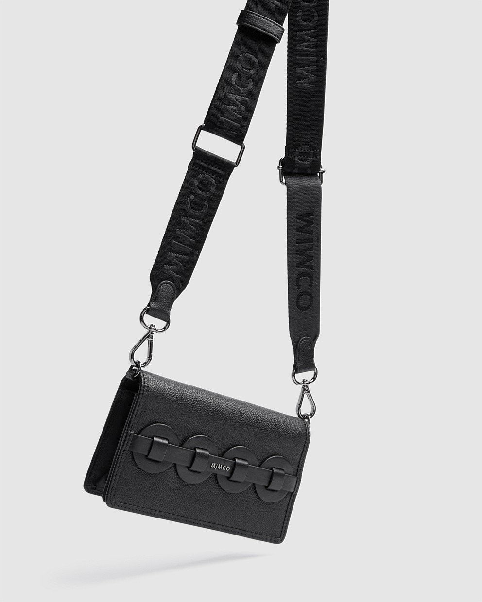 MIMCO Stripe Webbing Shoulder Bag Strap HANDBAG BAG CLUTCH POUCH Black ⭐RRP $60⭐