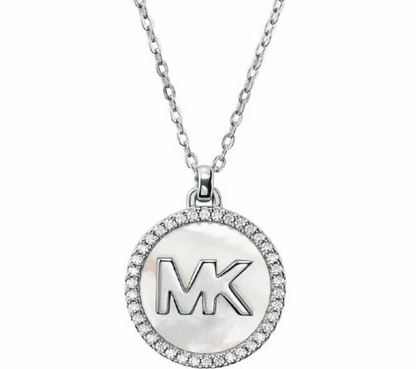 Michael Kors MK Pavé and Mother-of-Pearl Logo Pendant Necklace Gen New RRP $325