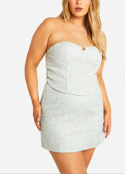 Boohoo Plus Boucle Blazer & Skirt Set Mint Green Size 20 Oversized RRP $182 NEW