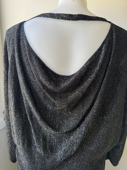 City Chic Black/Silver  Metallic Lurex Knit Top/Dress Size XL 22 Shimmer Party