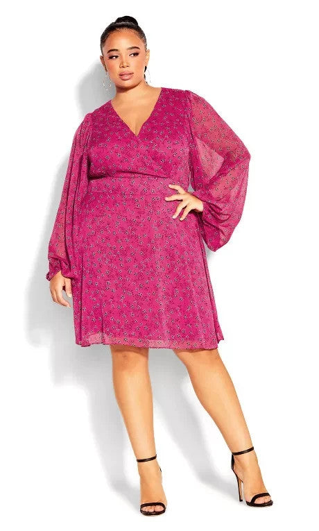 City Chic Ladies Jenna Long Sleeve Dress size L 20  Colour Sangria RRP $140