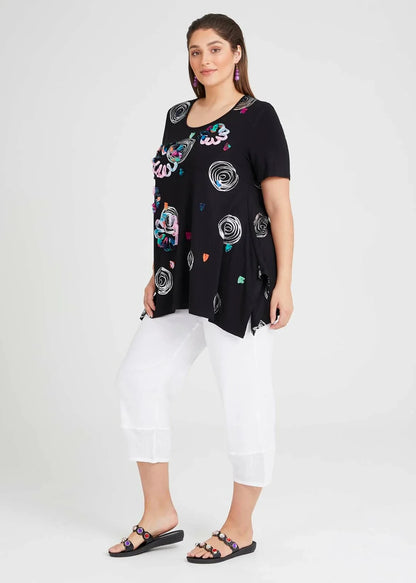 Taking Shape Natural Swirl Applique Top in Black XXS 12-14 New  RRP $120