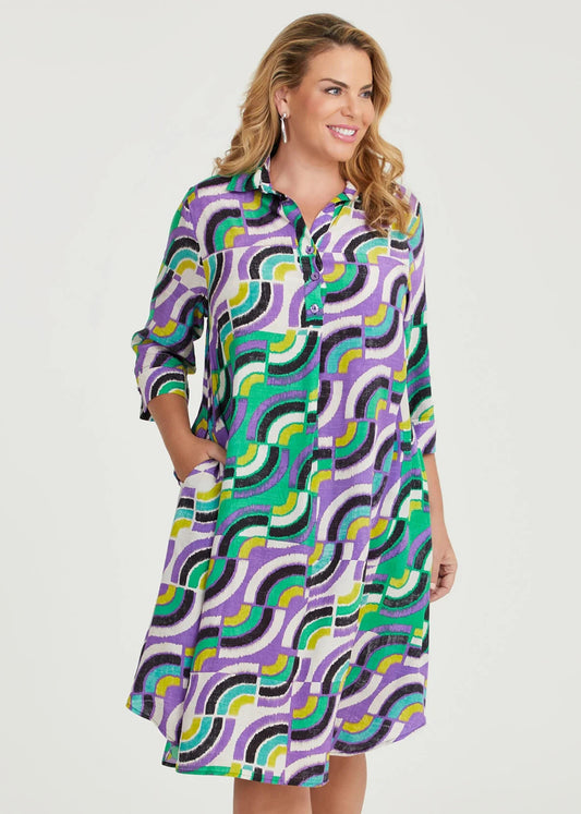 Taking Shape Revival Geometric Natural Swing Dress Plus Size 22 RRP $180