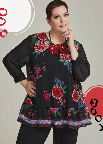 TAKING SHAPE Romance In Red Semi sheer Chiffon top Plus Size 12  ❤️ RRP $130 ❤️