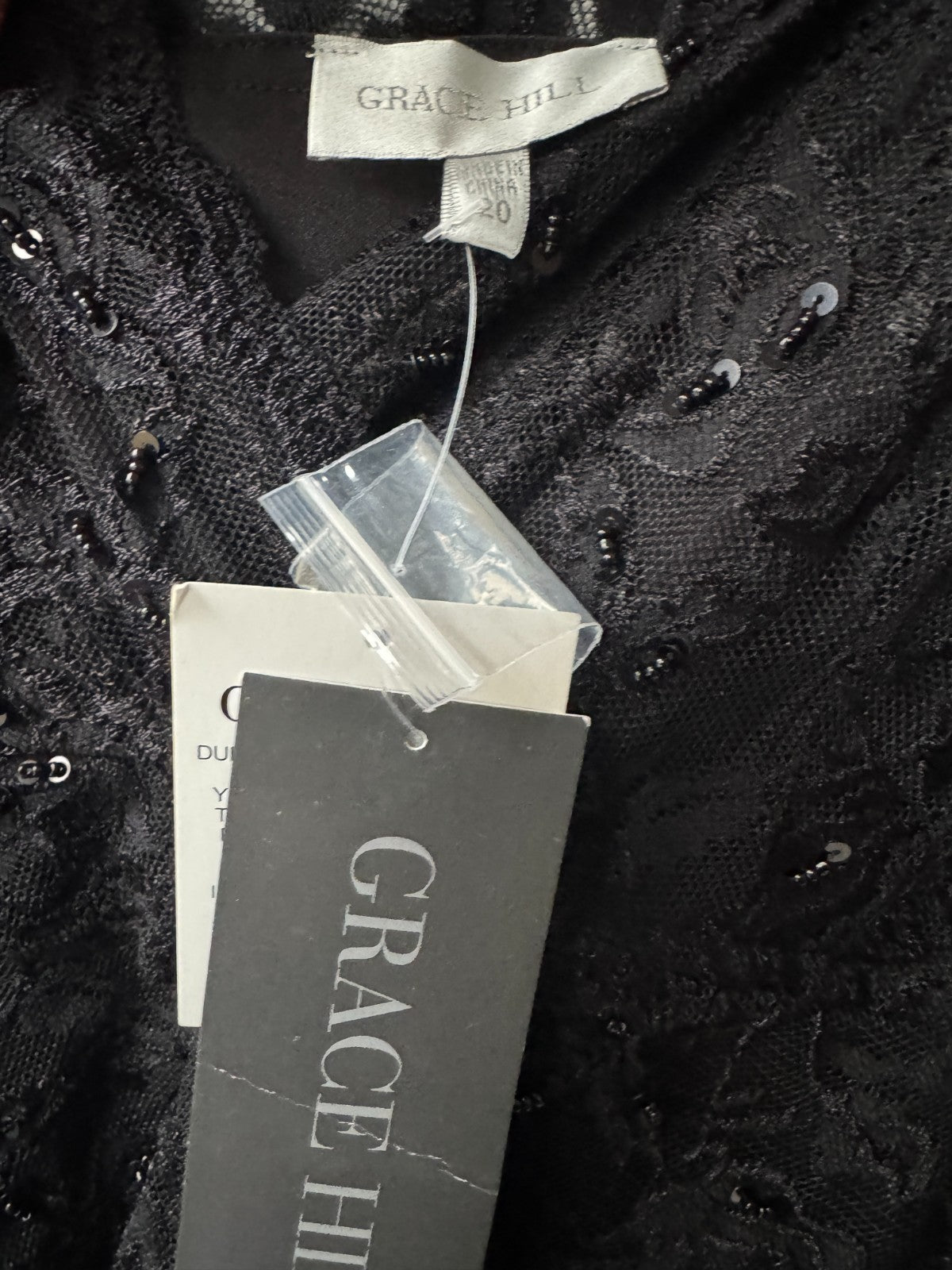 🖤Grace Hill Black Lace Dress Size 20 Sequin Detail 3/4 Sleeve Fully Lined🖤New