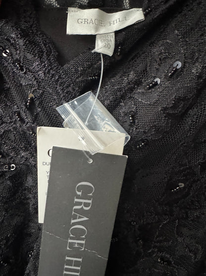 🖤Grace Hill Black Lace Dress Size 20 Sequin Detail 3/4 Sleeve Fully Lined🖤New