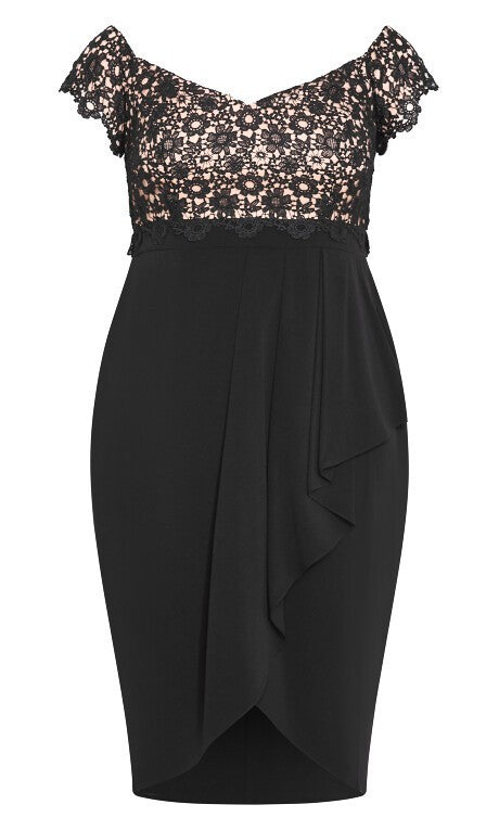 City Chic Lace Glamour Midi Dress - black as New - Plus Size 16 -  RRP $200