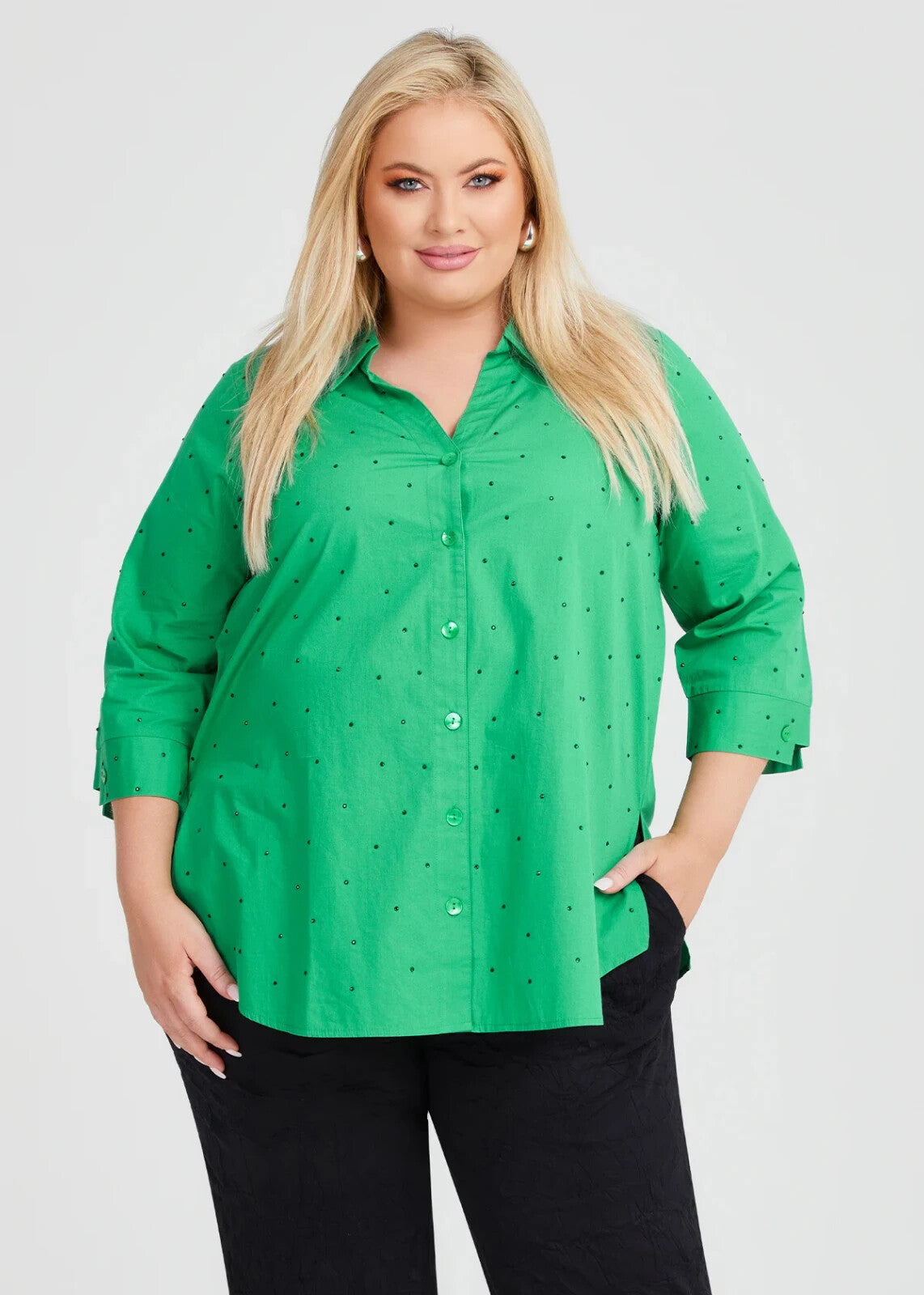 Taking Shape Diamonte Swing Cotton Shirt Plus Size 18 Island Green RRP $150