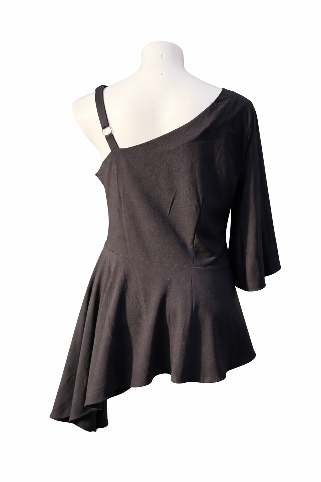 City Chic Black One Shoulder Top  Asymmetrical Peplum Flowy Sleeve Plus Size 24