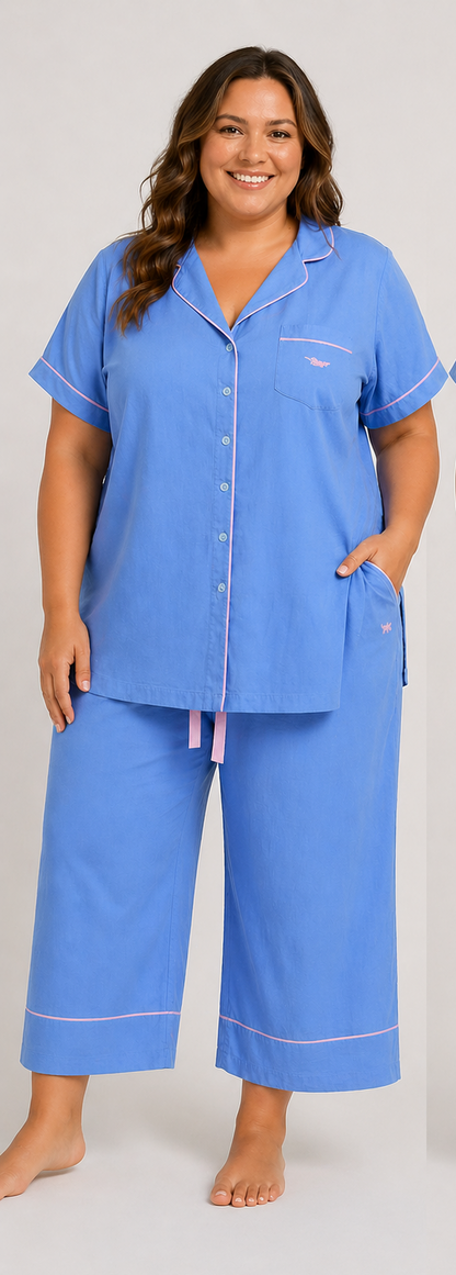 Peter Alexander Light Blue Linen Cotton Pyjama Set Womens Size 2+ (22-24) As New
