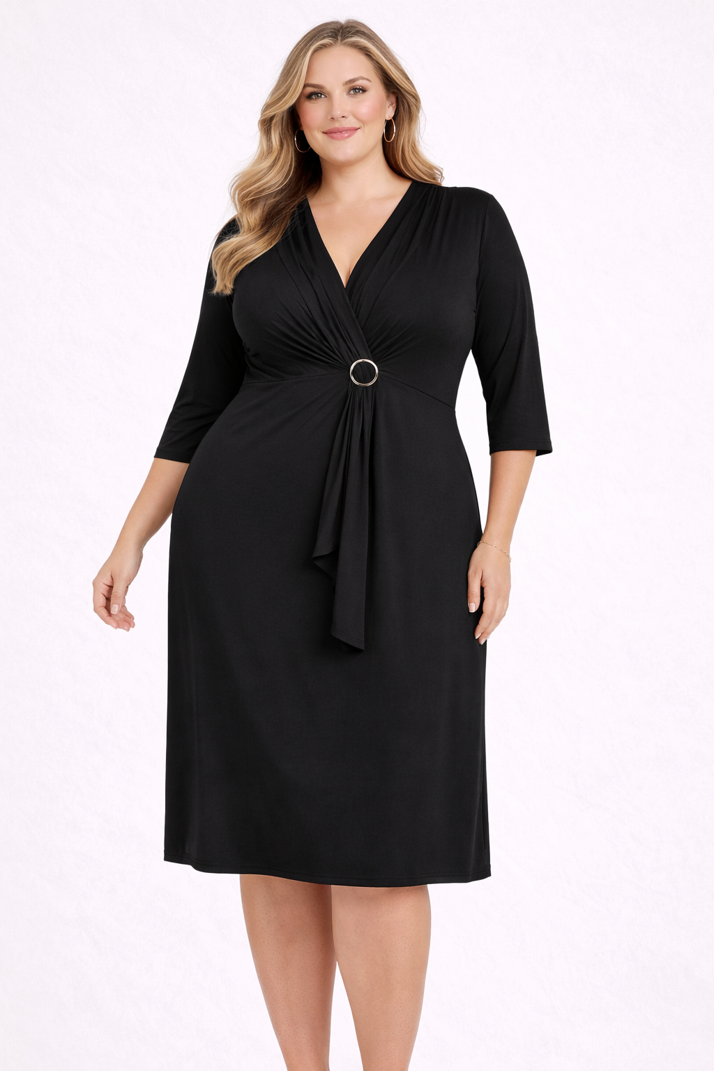 🌟 Jane Lamerton Black Dress | Size 22 | Stretch | Elegant Ring Detail | EUC 🌟