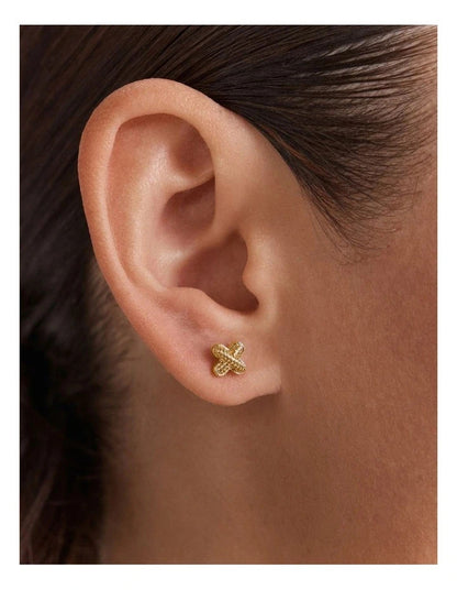 MIMCO Bow Stud Earrings Set Gold Pearl Climber Logo Studs 3 Pack RRP $99.99
