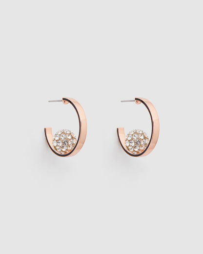 Mimco New Genuine Carnaby Hoop Rose Gold & Black Earrings + Dust Bag RRP $89.90