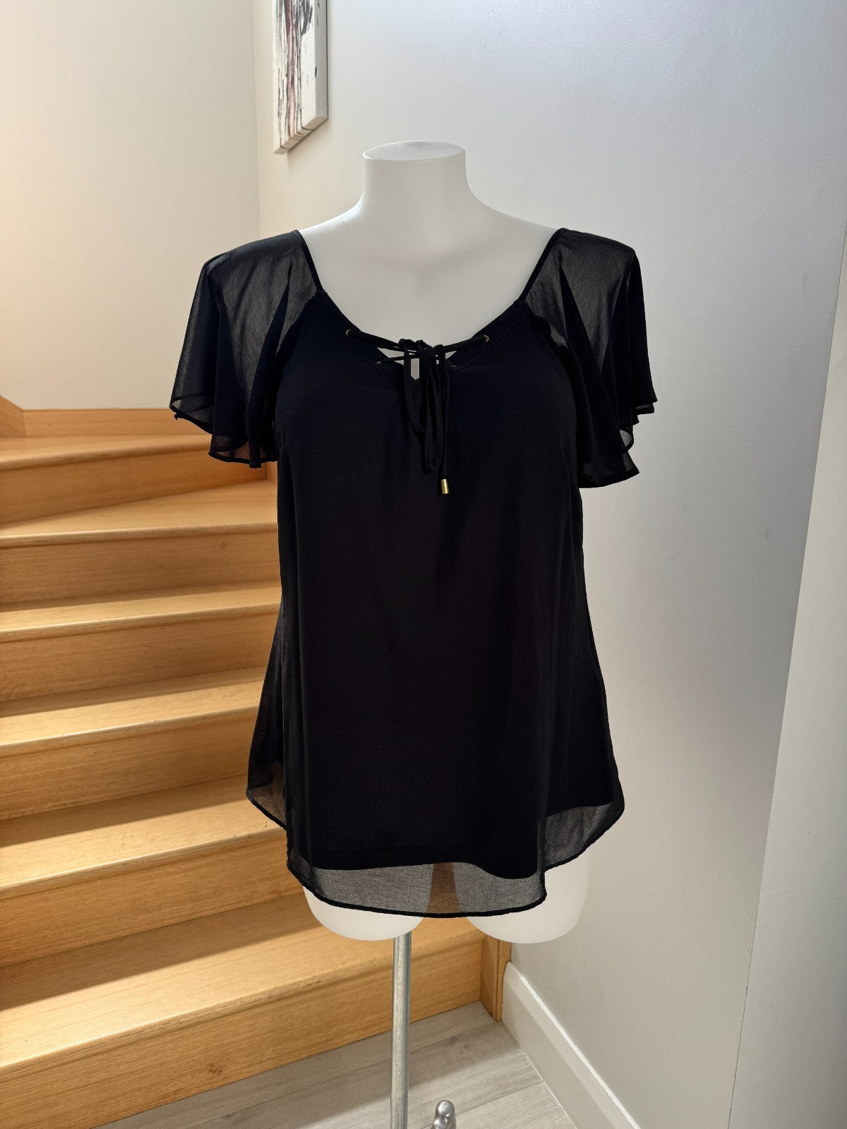 City Chic Black Lace-Up Chiffon Top Fully lined Plus Size 14🖤 Perfect day/night