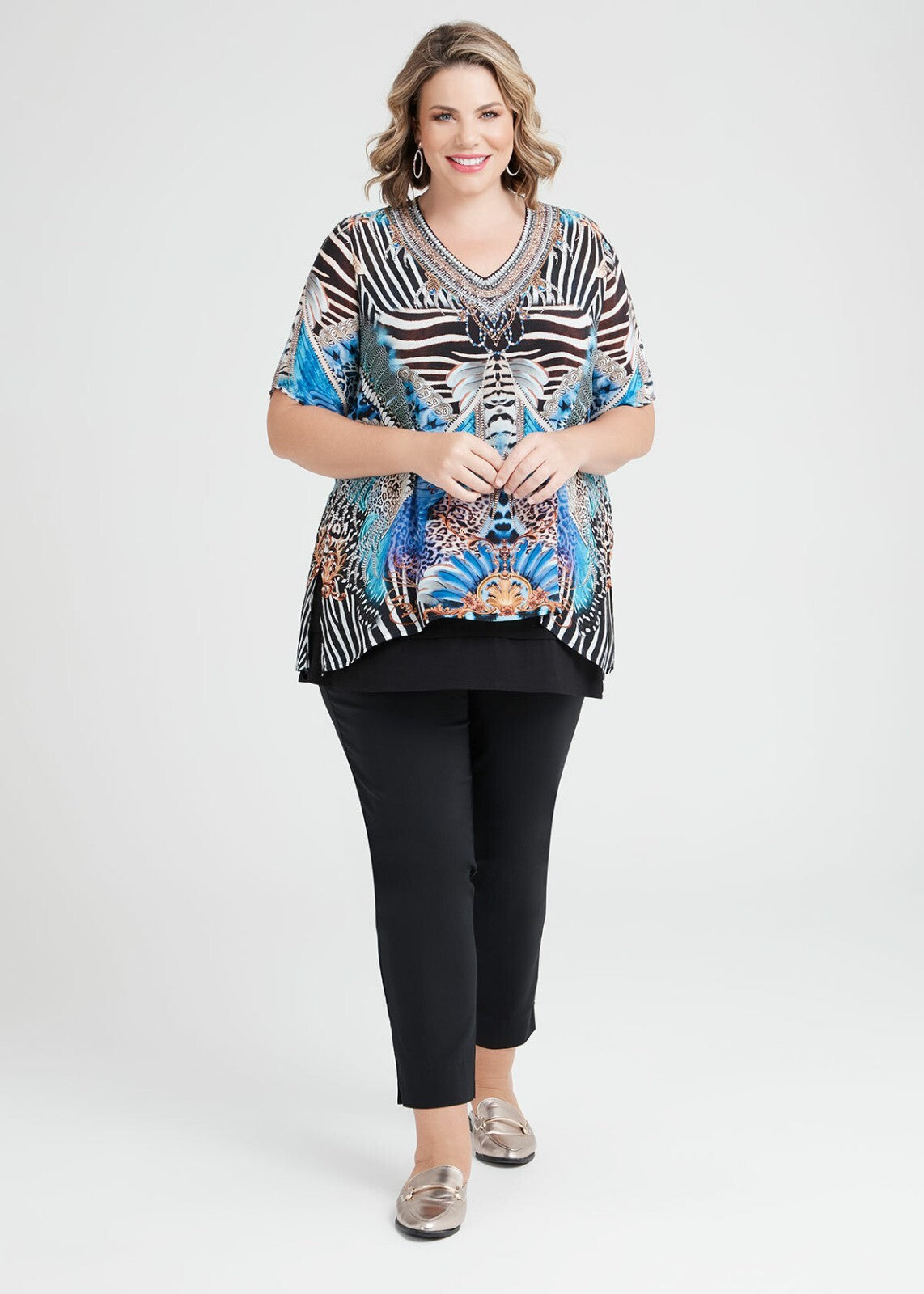 Taking Shape Natural Blues V-neck Kaftan Plus Size 14 New RRP 149
