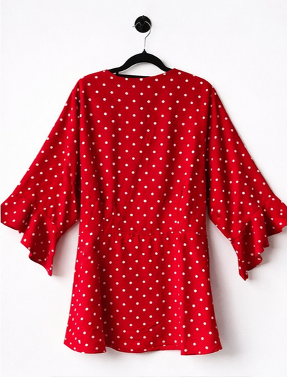 City Chic Fresh Spot Top M 18 Red Polka Dot Peplum Wrap Top Plus Size BNWT