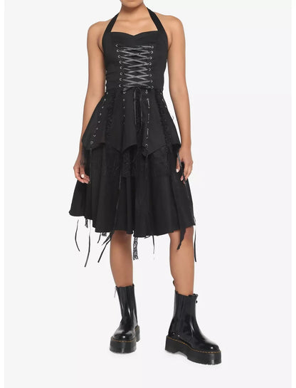 Hearts & Roses London Black Gothic Tiered Halter Dress 14 As New