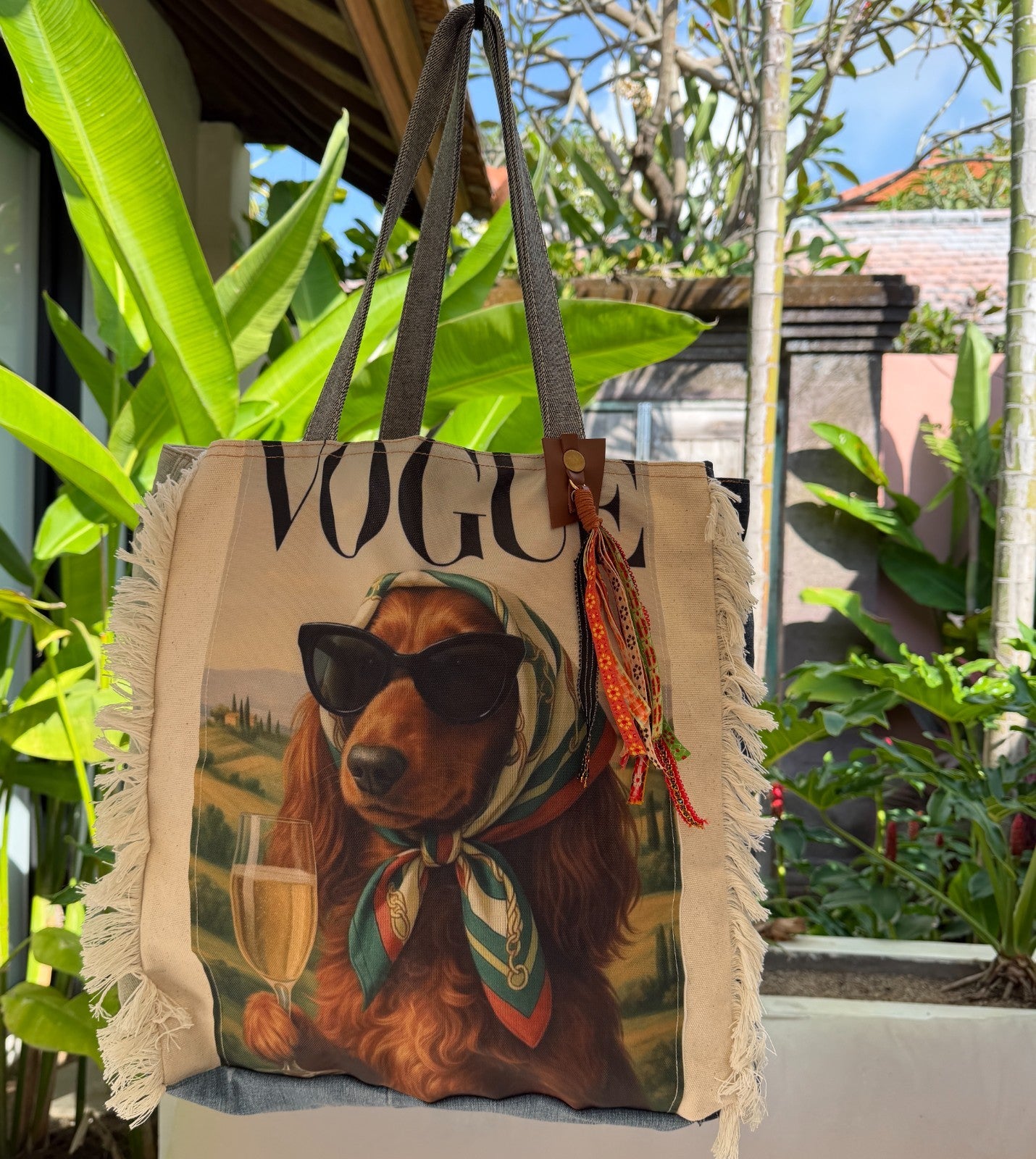 ⭐ “Vogue Paws” Fringe Tote Upcycled Denim Tote Bag – Handmade Eco-Friendly -NEW