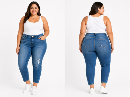 💙 BeMe 7/8 Length  Distressed Jeans Plus Size 28 Stretch Denim 💙New with Tag