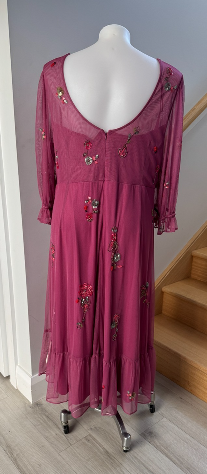 Monsoon London Sabrina Embellished Midi Dress Pink Beaded New with Tags RRP $270