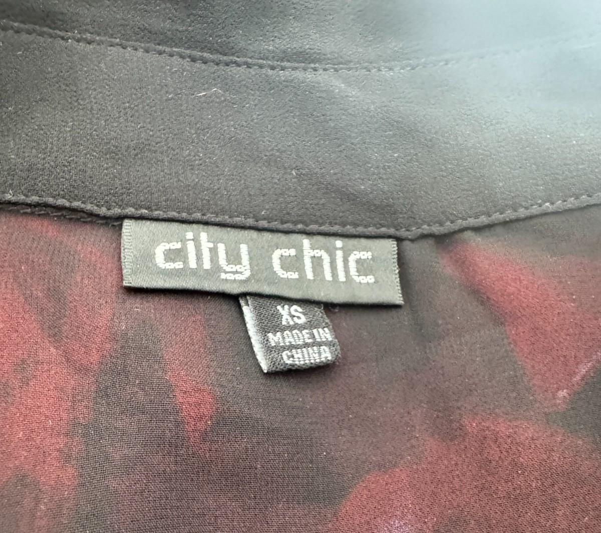City Chic Red Black Sheer Button Shirt Longline 🖤 Plus Size 14 (XS) 🖤