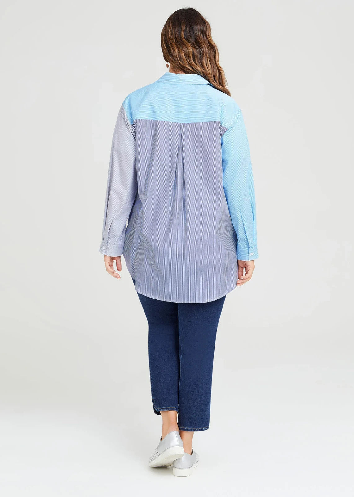 Taking Shape Cotton Stripe Boyfriend Shirt Plus Size 16 Blue Colour Block Button