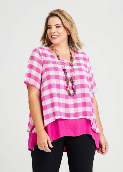 Taking Shape Pink & White Check Overlay Luxe Top Size 12 Plus BNWT RRP$169