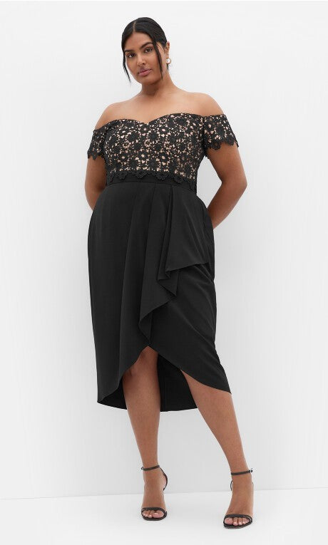 City Chic Lace Glamour Midi Dress - black as New - Plus Size 16 -  RRP $200