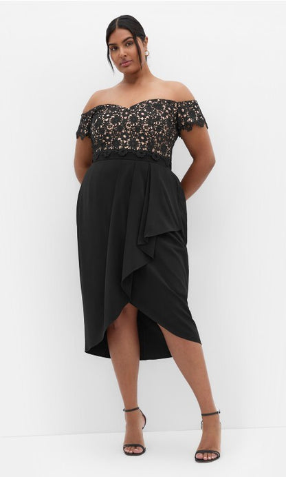 City Chic Lace Glamour Midi Dress - black as New - Plus Size 16 -  RRP $200