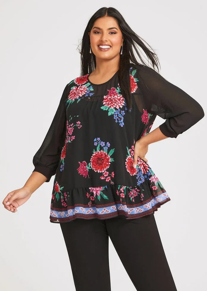 TAKING SHAPE Romance In Red Semi sheer Chiffon top Plus Size 12  ❤️ RRP $130 ❤️