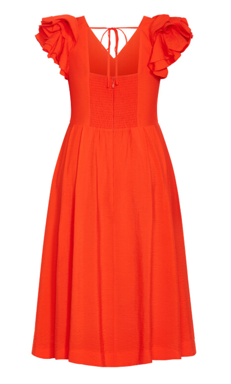 City Chic Carla Ruffle Midi Dress Plus Size XL 22 Bold Flare Satin Lined