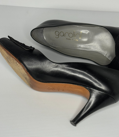 Vintage Garolini black peep toe pumps, Italian RARE FIND, size 8.5M Leather