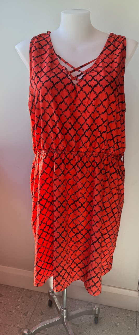 City Chic Slip On Summer Dress Orange & Black XXL Plus 24 light & Cool