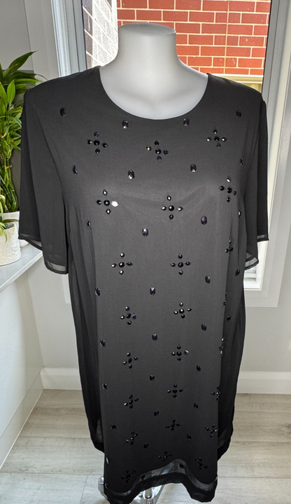 MySize Black Beaded Dress – Plus Size Evening Cocktail Plus Size S 16 RRP $130