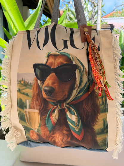 ⭐ “Vogue Paws” Fringe Tote Upcycled Denim Tote Bag – Handmade Eco-Friendly -NEW