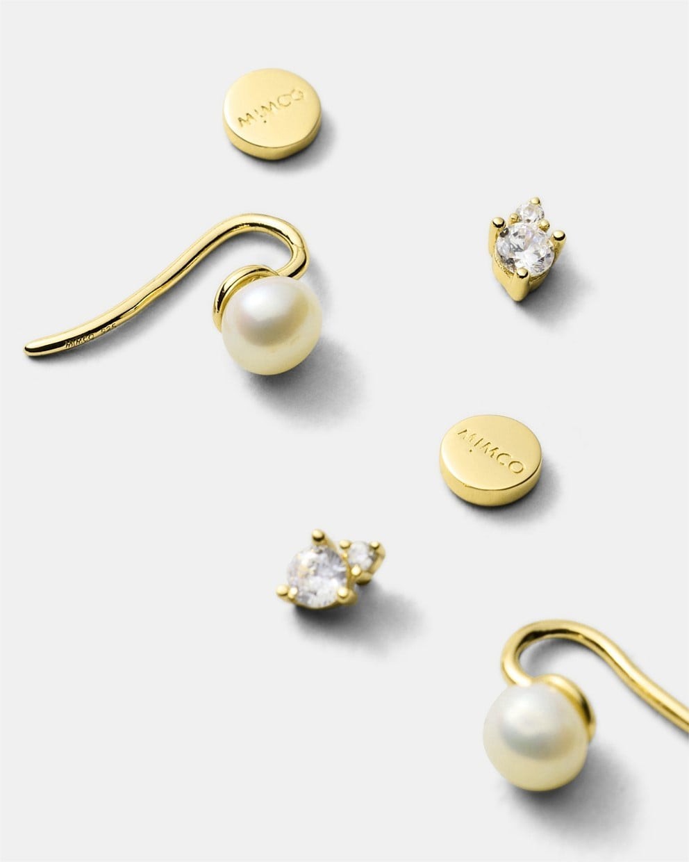 MIMCO Fond Earrings Set Gold 14K Plated CZ Pearl 3 Pack NEW Dust Bag RRP $149.99