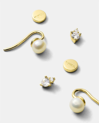 MIMCO Fond Earrings Set Gold 14K Plated CZ Pearl 3 Pack NEW Dust Bag RRP $149.99