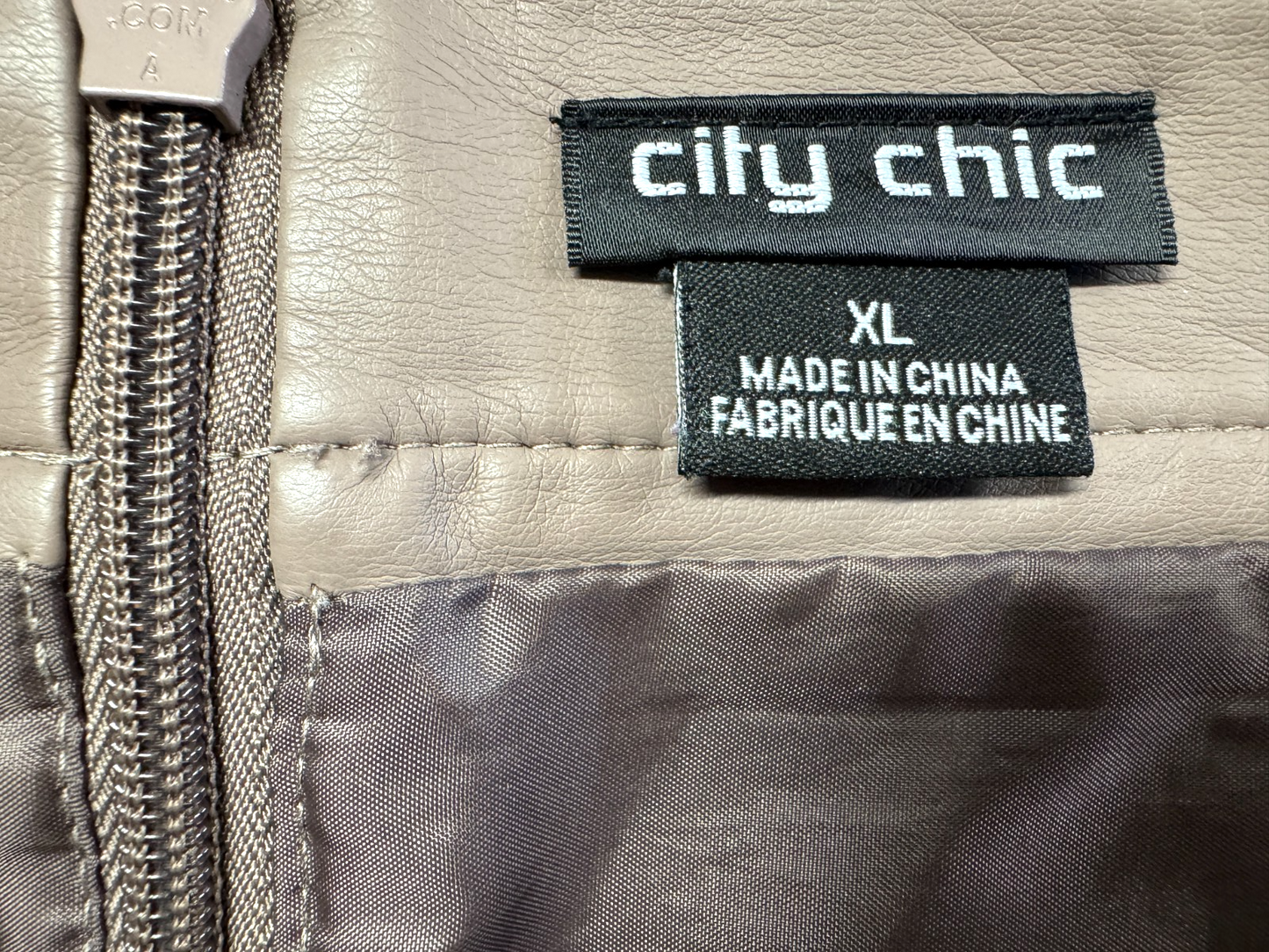 City Chic Skirt Plus Size XL 22 Tan Faux Leather Button Front Fully Lined As New