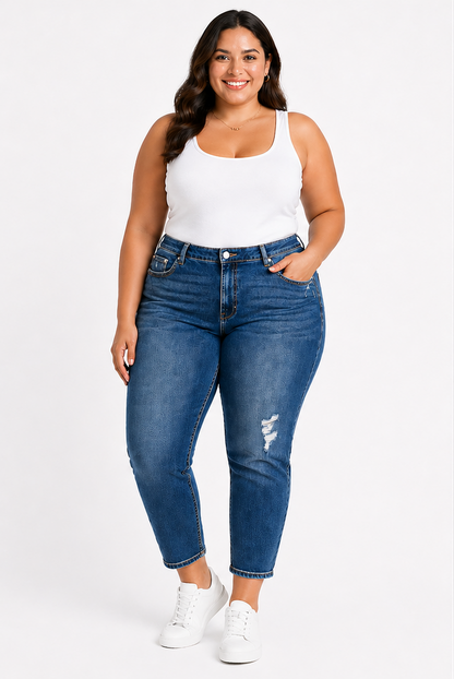 💙BeMe 7/8 Length  Distressed Jeans Plus Size 28 Stretch Dark Wash💙New with Tag