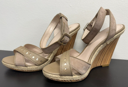 MIMCO All Leather Flatform Wedge Heels Sandals - Tan - EU 40 / AU 9 As New