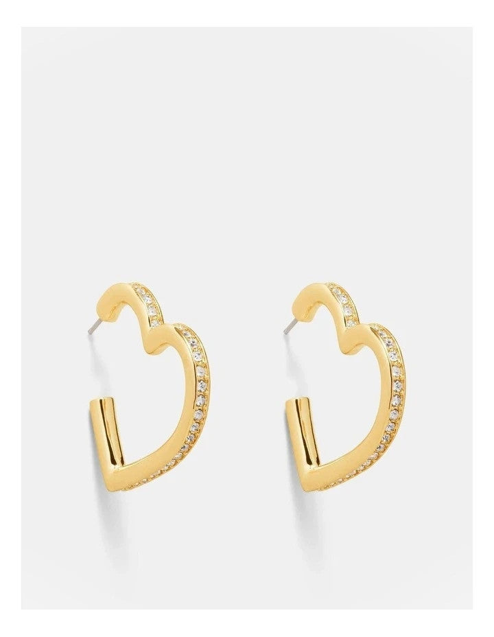 Mimco Passionate Heart Hoop Earrings Genuine NEW-  Gold  & Crystals RRP $80