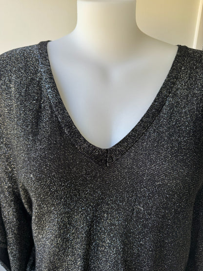 City Chic Black/Silver  Metallic Lurex Knit Top/Dress Size XL 22 Shimmer Party