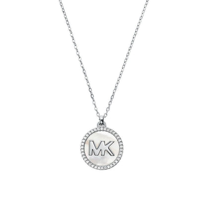 Michael Kors MK Pavé and Mother-of-Pearl Logo Pendant Necklace Gen New RRP $325