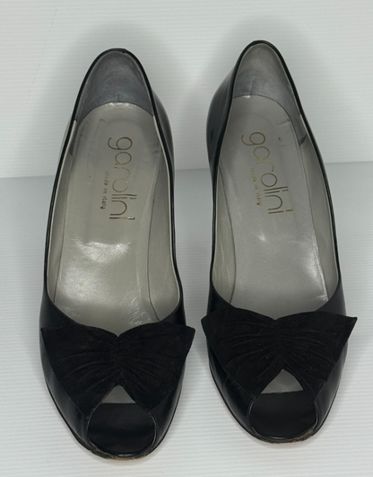 Vintage Garolini black peep toe pumps, Italian RARE FIND, size 8.5M Leather